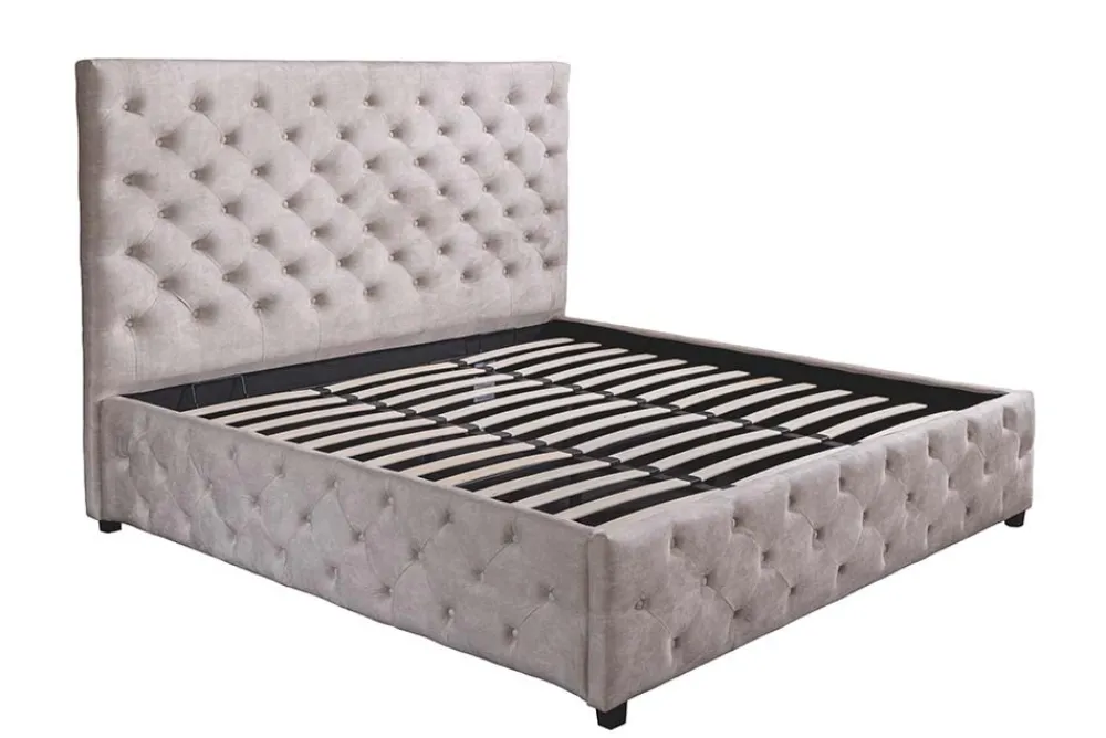 Riess-Ambiente Boxbetten|Samt Möbel > Design Boxbett PARIS 160x200cm champagner beige Samt mit Stauraum und Lattenrost
