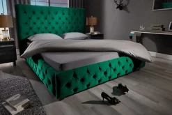 Riess-Ambiente Boxbetten|Samt Möbel > Design Boxbett PARIS 180x200cm dunkelgrün Samt Chesterfield Doppelbett