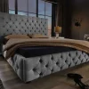 Riess-Ambiente Boxbetten > Design Boxbett PARIS 180x200cm grau Leinen Chesterfield Doppelbett