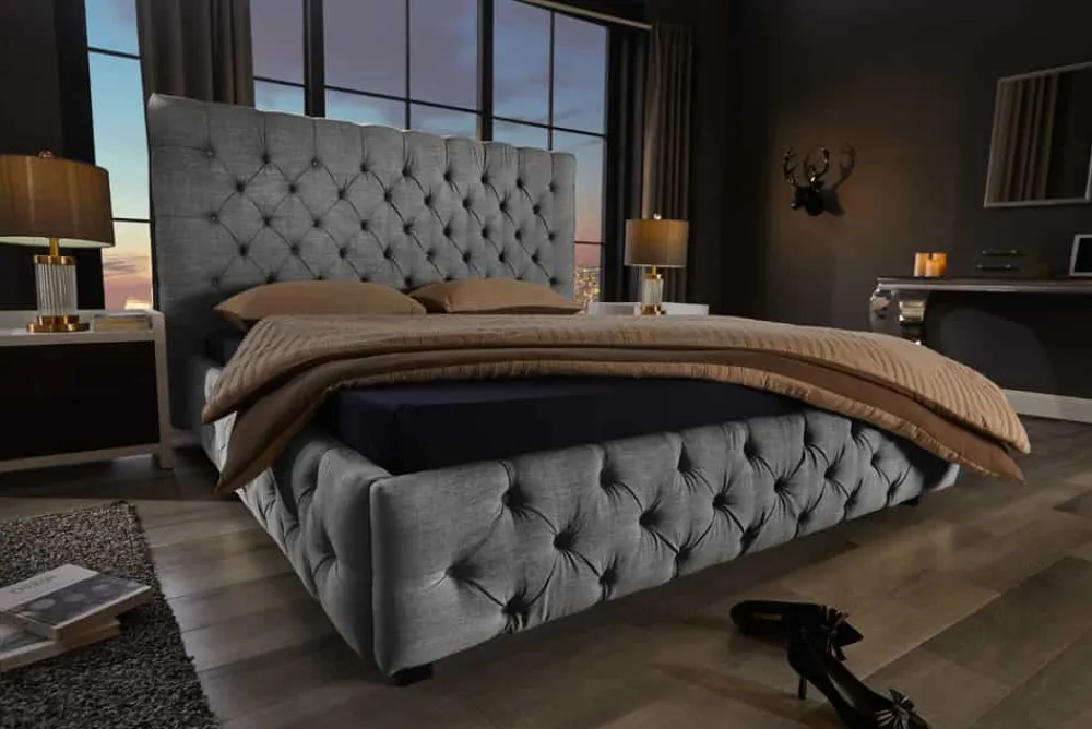 Riess-Ambiente Boxbetten > Design Boxbett PARIS 180x200cm grau Leinen Chesterfield Doppelbett