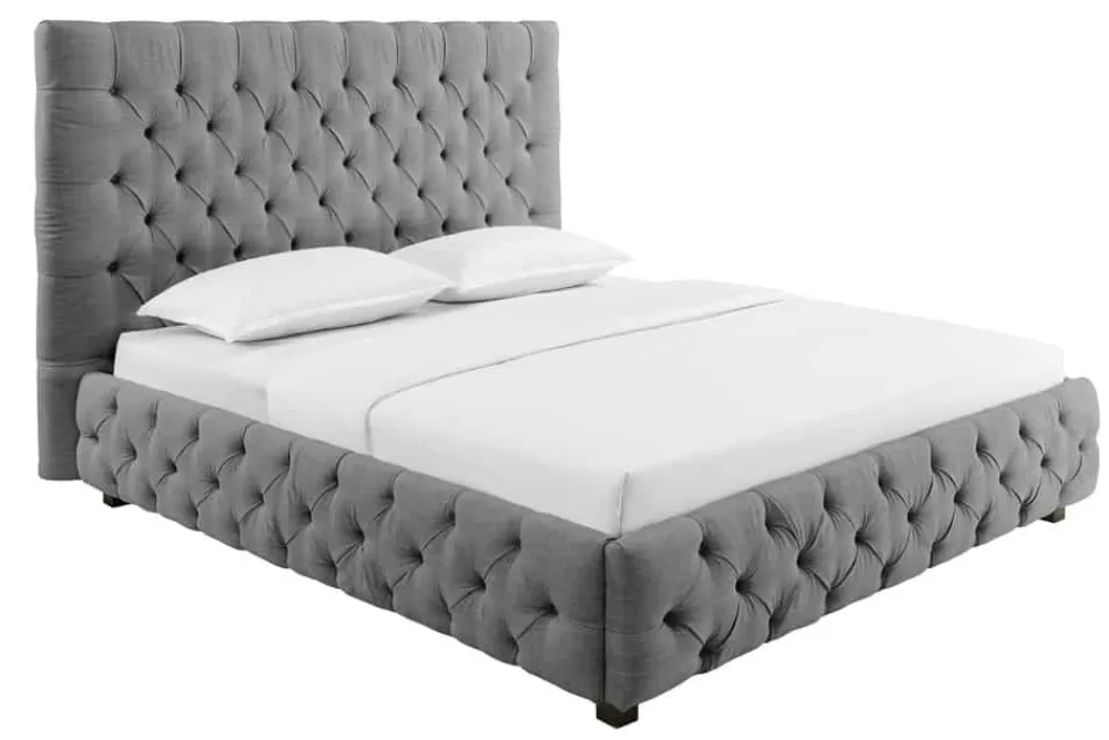 Riess-Ambiente Boxbetten > Design Boxbett PARIS 180x200cm grau Leinen Chesterfield Doppelbett