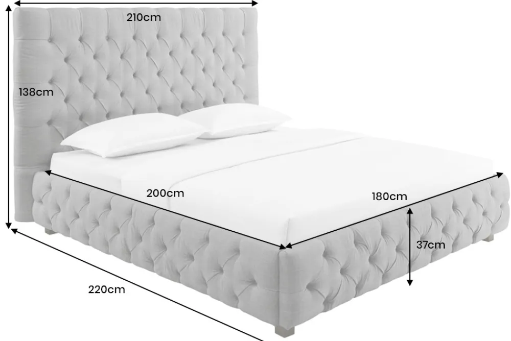 Riess-Ambiente Boxbetten > Design Boxbett PARIS 180x200cm grau Leinen Chesterfield Doppelbett