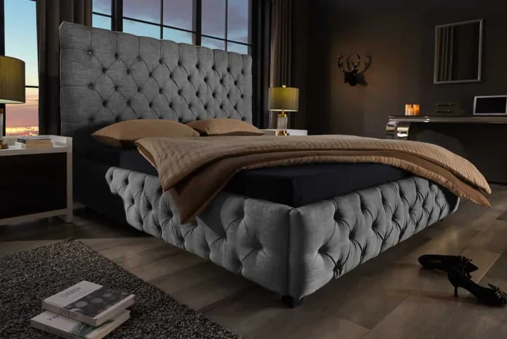 Riess-Ambiente Boxbetten > Design Boxbett PARIS 180x200cm grau Leinen Chesterfield Doppelbett