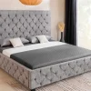 Riess-Ambiente Boxbetten|Polsterbetten > Design Boxbett PARIS 180x200 cm grau Bouclé Chesterfield