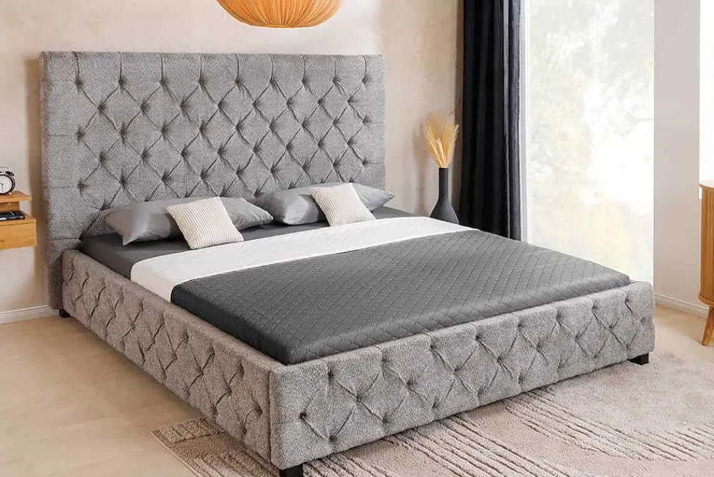 Riess-Ambiente Boxbetten|Polsterbetten > Design Boxbett PARIS 180x200 cm grau Bouclé Chesterfield