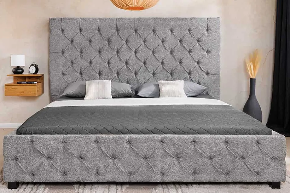 Riess-Ambiente Boxbetten|Polsterbetten > Design Boxbett PARIS 180x200 cm grau Bouclé Chesterfield