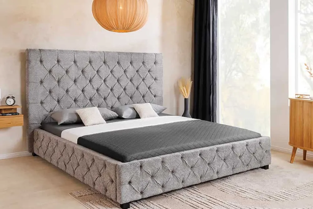 Riess-Ambiente Boxbetten|Polsterbetten > Design Boxbett PARIS 180x200 cm grau Bouclé Chesterfield