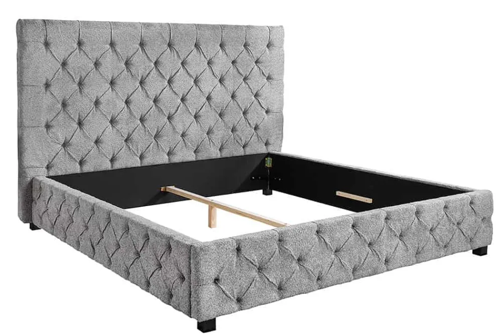 Riess-Ambiente Boxbetten|Polsterbetten > Design Boxbett PARIS 180x200 cm grau Bouclé Chesterfield