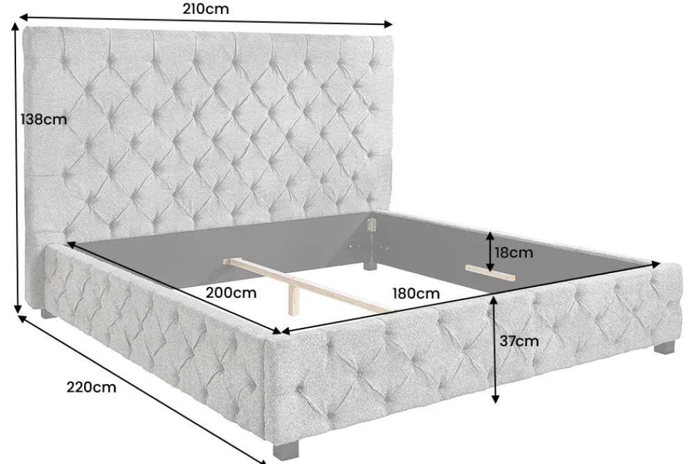 Riess-Ambiente Boxbetten|Polsterbetten > Design Boxbett PARIS 180x200 cm grau Bouclé Chesterfield