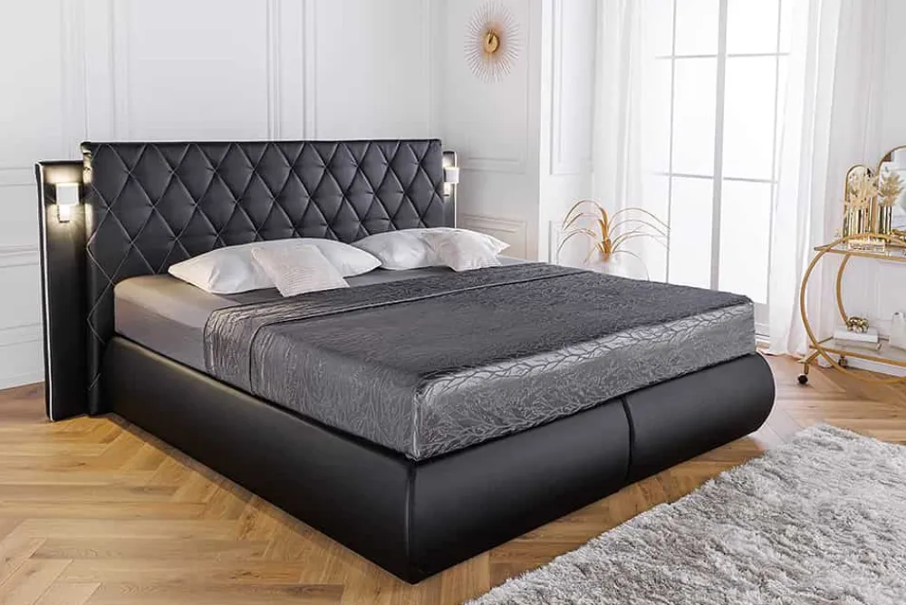 Riess-Ambiente Boxspringbetten > Design Boxspringbett PALAZZO 180x200cm schwarz inkl. Stauraum Matratze Topper