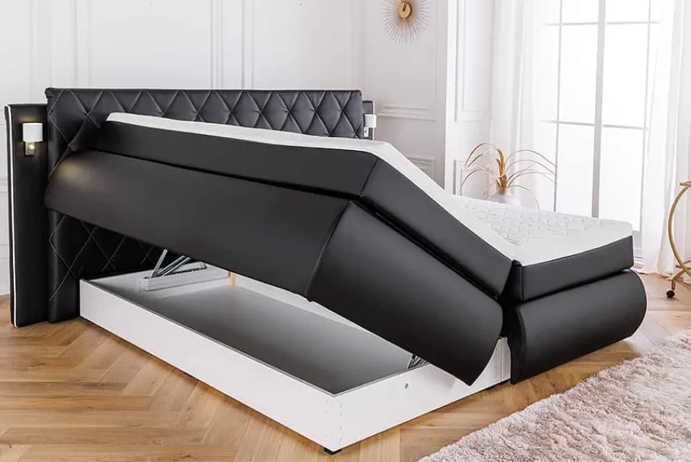 Riess-Ambiente Boxspringbetten > Design Boxspringbett PALAZZO 180x200cm schwarz inkl. Stauraum Matratze Topper