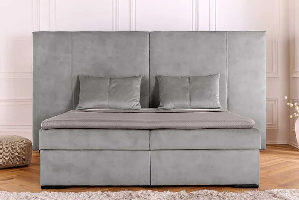 Riess-Ambiente Boxspringbetten|Samt Möbel > Design Boxspringbett SUITE HOTELBETT 180x200cm silber grau Samt inkl. Stauraum Topper