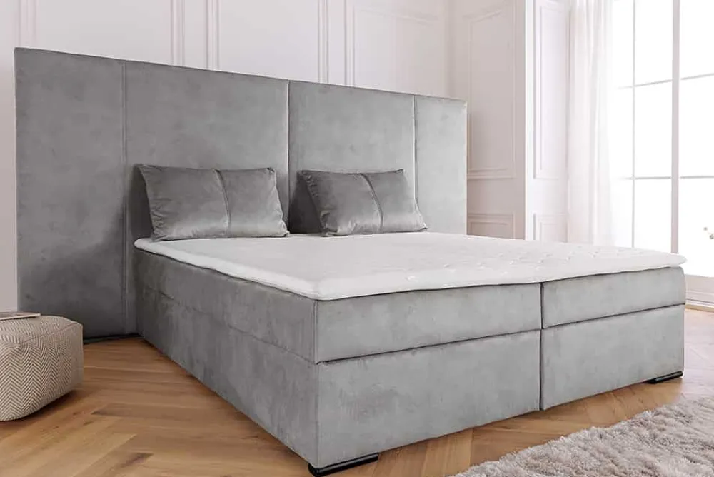 Riess-Ambiente Boxspringbetten|Samt Möbel > Design Boxspringbett SUITE HOTELBETT 180x200cm silber grau Samt inkl. Stauraum Topper