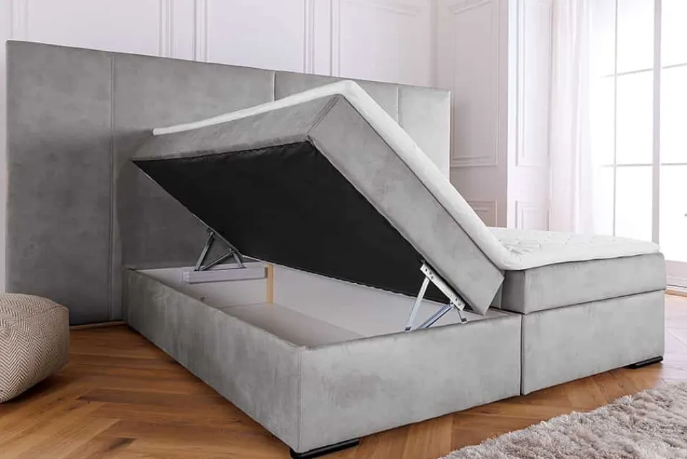 Riess-Ambiente Boxspringbetten|Samt Möbel > Design Boxspringbett SUITE HOTELBETT 180x200cm silber grau Samt inkl. Stauraum Topper