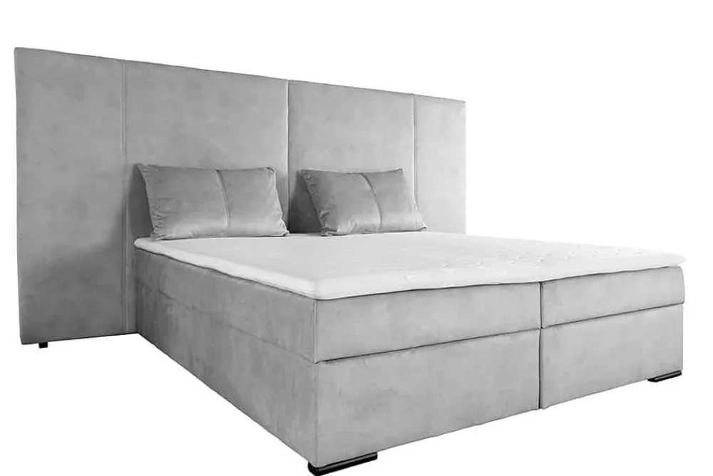 Riess-Ambiente Boxspringbetten|Samt Möbel > Design Boxspringbett SUITE HOTELBETT 180x200cm silber grau Samt inkl. Stauraum Topper