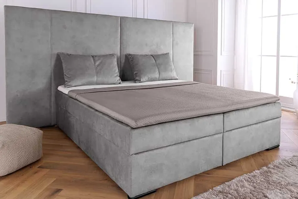 Riess-Ambiente Boxspringbetten|Samt Möbel > Design Boxspringbett SUITE HOTELBETT 180x200cm silber grau Samt inkl. Stauraum Topper