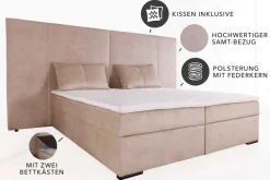 Riess-Ambiente Boxspringbetten|Samt Möbel > Design Boxspringbett SUITE HOTELBETT 180x200cm beige Samt inkl. Stauraum Topper