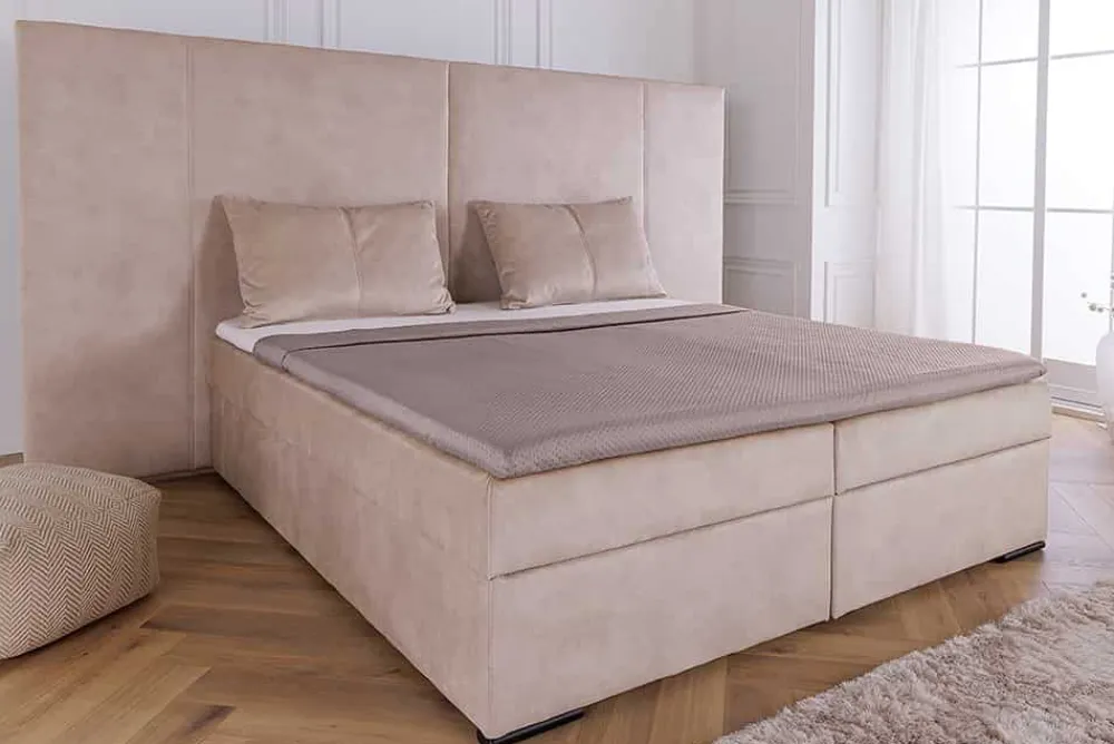 Riess-Ambiente Boxspringbetten|Samt Möbel > Design Boxspringbett SUITE HOTELBETT 180x200cm beige Samt inkl. Stauraum Topper