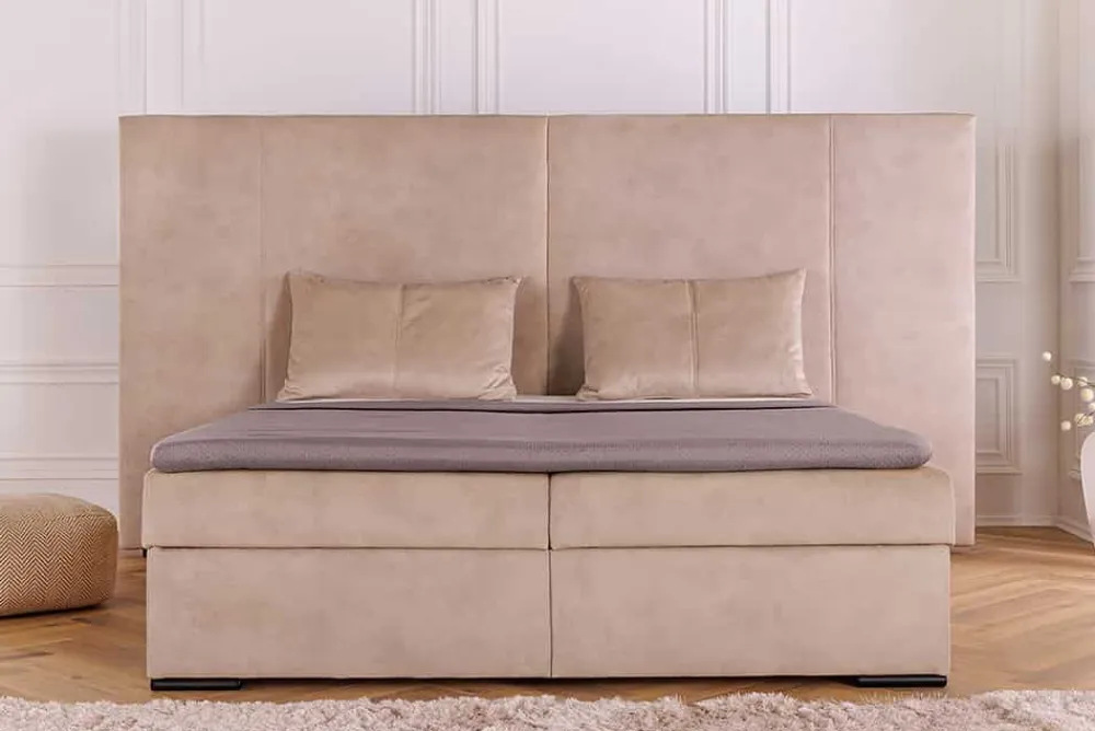 Riess-Ambiente Boxspringbetten|Samt Möbel > Design Boxspringbett SUITE HOTELBETT 180x200cm beige Samt inkl. Stauraum Topper