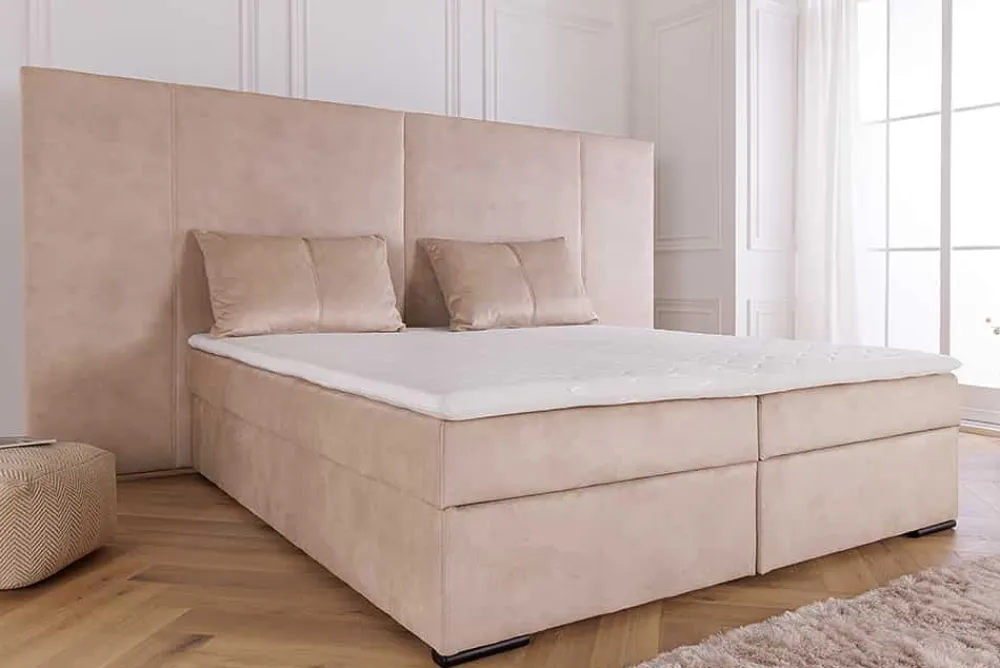 Riess-Ambiente Boxspringbetten|Samt Möbel > Design Boxspringbett SUITE HOTELBETT 180x200cm beige Samt inkl. Stauraum Topper