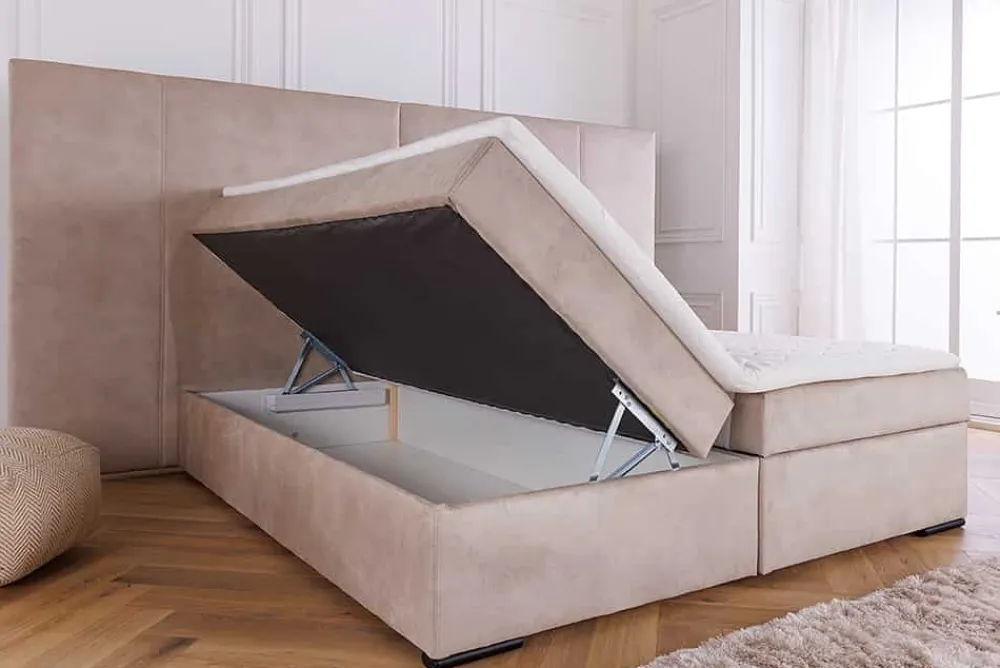 Riess-Ambiente Boxspringbetten|Samt Möbel > Design Boxspringbett SUITE HOTELBETT 180x200cm beige Samt inkl. Stauraum Topper