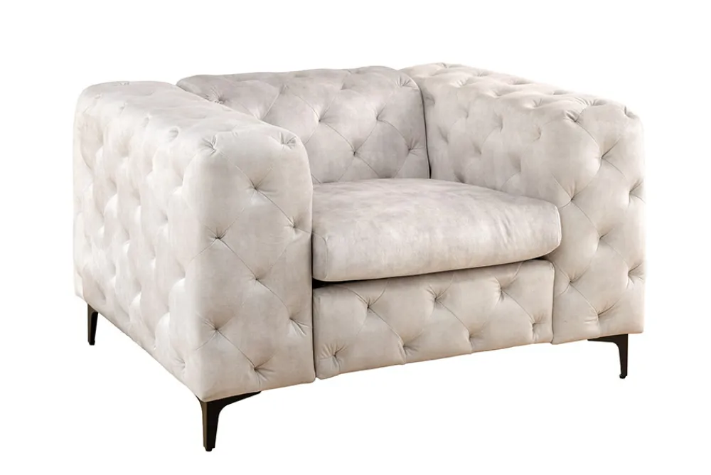 Riess-Ambiente Sessel|Samt Möbel > Design Chesterfield Sessel MODERN BAROCK 120cm champagner beige Samt Federkern