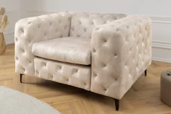 Riess-Ambiente Sessel|Samt Möbel > Design Chesterfield Sessel MODERN BAROCK 120cm champagner beige Samt Federkern