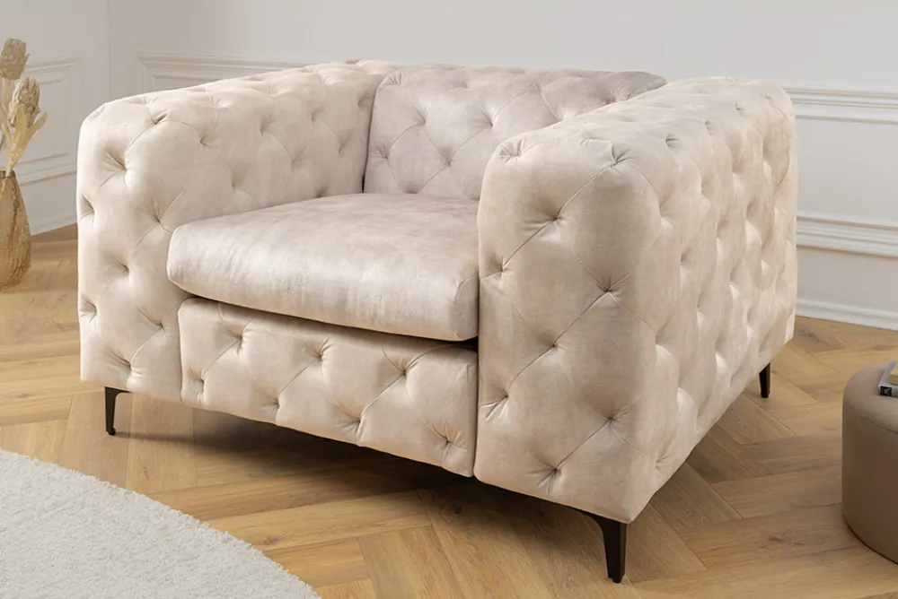 Riess-Ambiente Sessel|Samt Möbel > Design Chesterfield Sessel MODERN BAROCK 120cm champagner beige Samt Federkern