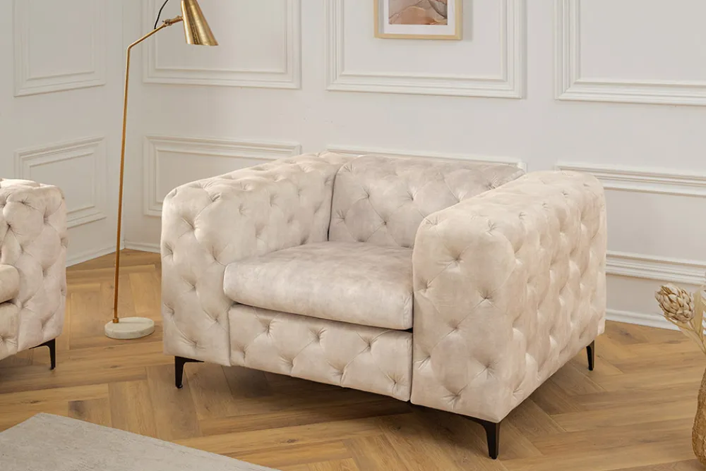 Riess-Ambiente Sessel|Samt Möbel > Design Chesterfield Sessel MODERN BAROCK 120cm champagner beige Samt Federkern