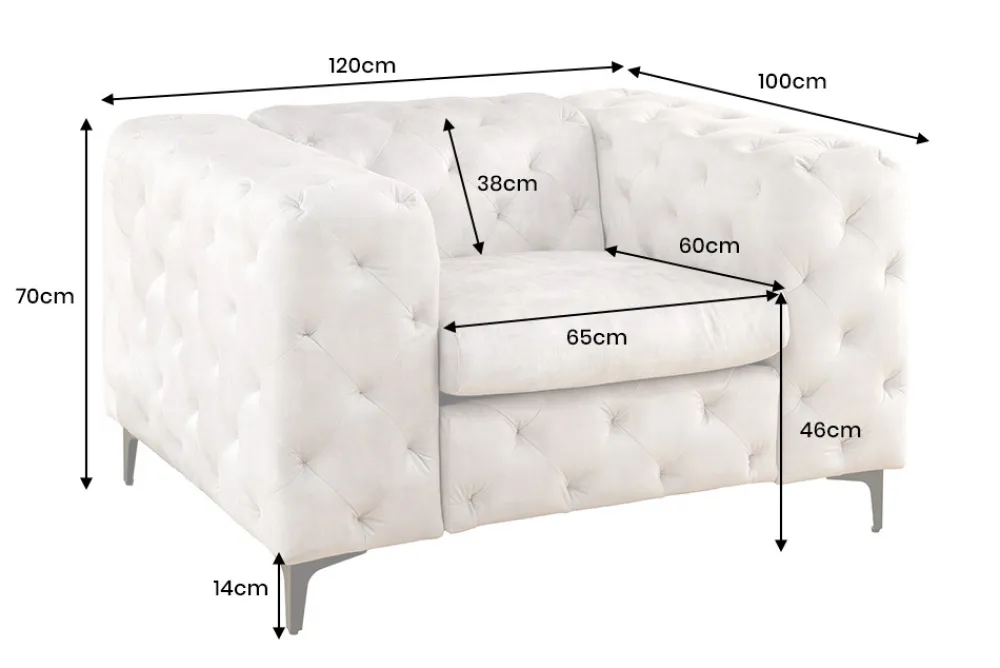Riess-Ambiente Sessel|Samt Möbel > Design Chesterfield Sessel MODERN BAROCK 120cm champagner beige Samt Federkern