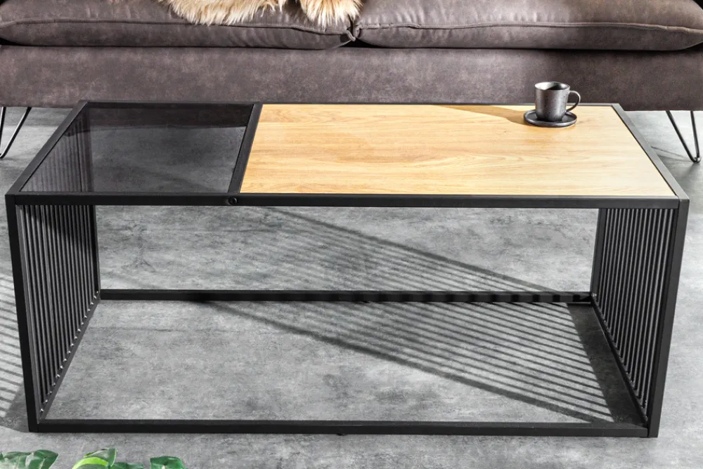 Riess-Ambiente Skandinavisch|Couchtische & Truhen > Design Couchtisch ARCHITECTURE 100cm schwarz Wildeiche Rauchglas Metall Holz