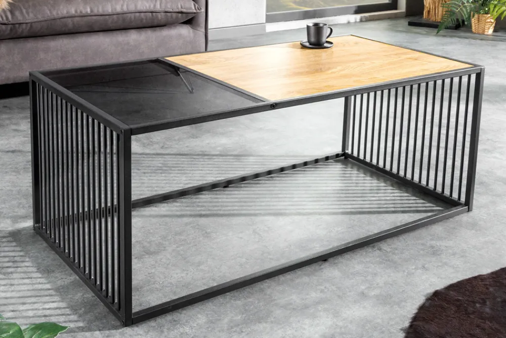 Riess-Ambiente Skandinavisch|Couchtische & Truhen > Design Couchtisch ARCHITECTURE 100cm schwarz Wildeiche Rauchglas Metall Holz