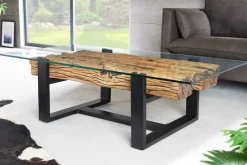 Riess-Ambiente Mehr...|Couchtische > Design Couchtisch BARRACUDA 130cm recyceltes Teakholz Glasplatte schwarz Edelstahl Industrial