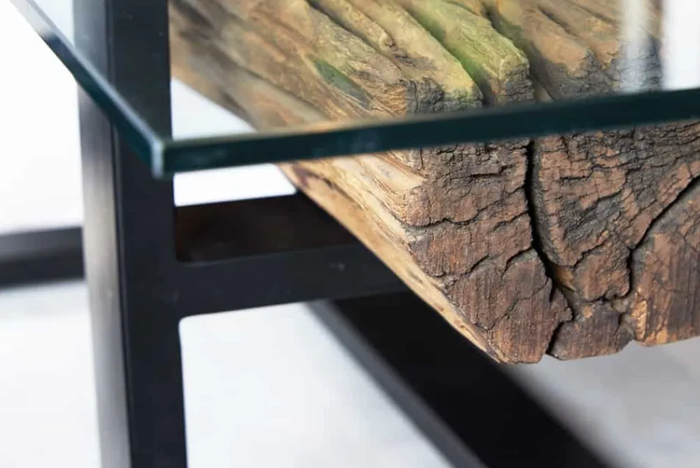 Riess-Ambiente Mehr...|Couchtische > Design Couchtisch BARRACUDA 130cm recyceltes Teakholz Glasplatte schwarz Edelstahl Industrial
