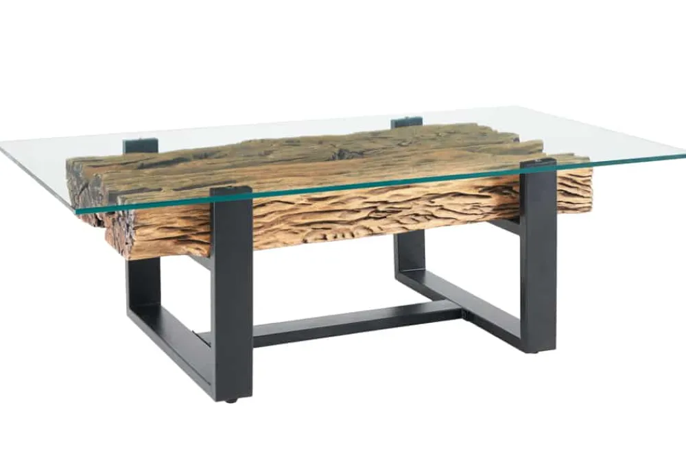 Riess-Ambiente Mehr...|Couchtische > Design Couchtisch BARRACUDA 130cm recyceltes Teakholz Glasplatte schwarz Edelstahl Industrial