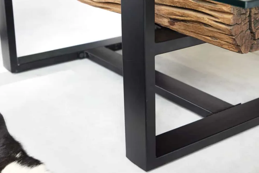 Riess-Ambiente Mehr...|Couchtische > Design Couchtisch BARRACUDA 130cm recyceltes Teakholz Glasplatte schwarz Edelstahl Industrial