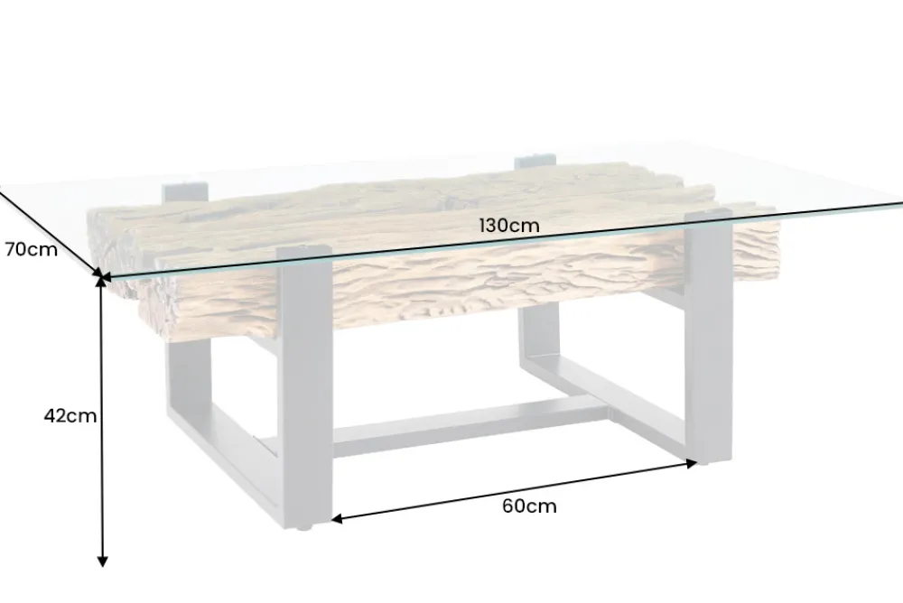 Riess-Ambiente Mehr...|Couchtische > Design Couchtisch BARRACUDA 130cm recyceltes Teakholz Glasplatte schwarz Edelstahl Industrial