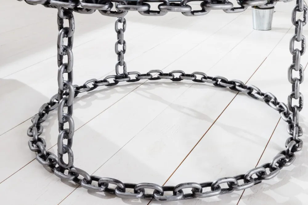 Riess-Ambiente Couchtische & Truhen > Design Couchtisch CHAINS 65cm silber handmade Metall rund Glasplatte Kettengestell