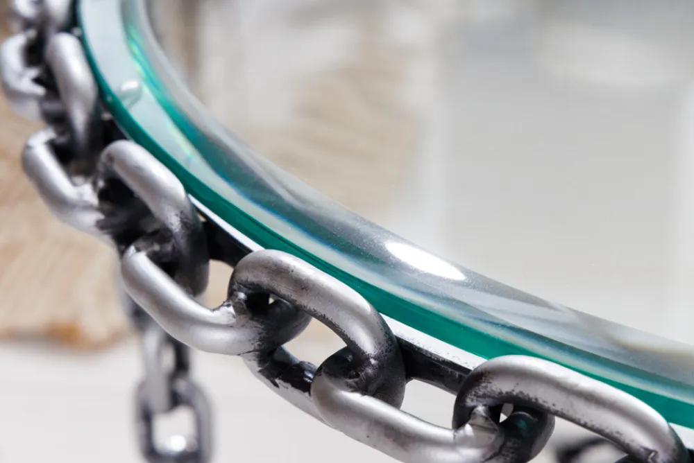 Riess-Ambiente Couchtische & Truhen > Design Couchtisch CHAINS 65cm silber handmade Metall rund Glasplatte Kettengestell