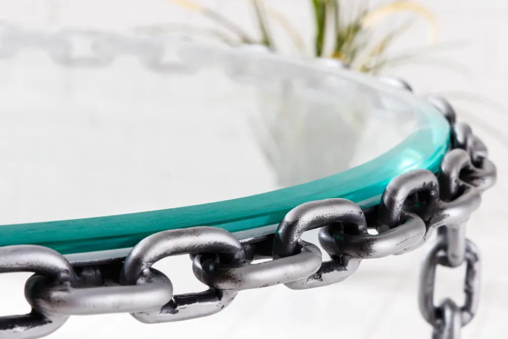 Riess-Ambiente Couchtische & Truhen > Design Couchtisch CHAINS 65cm silber handmade Metall rund Glasplatte Kettengestell