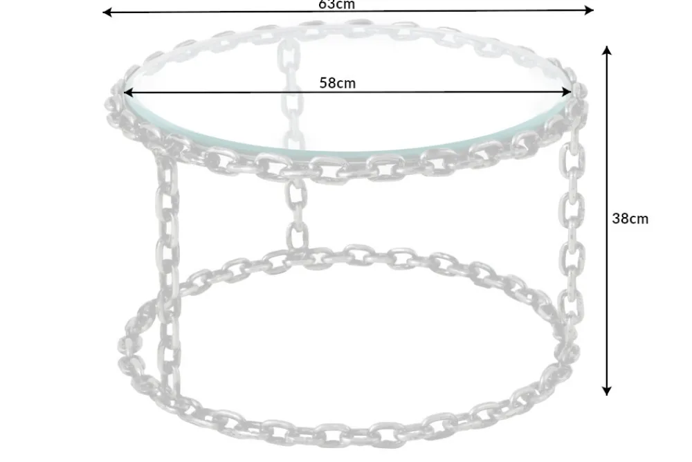 Riess-Ambiente Couchtische & Truhen > Design Couchtisch CHAINS 65cm silber handmade Metall rund Glasplatte Kettengestell