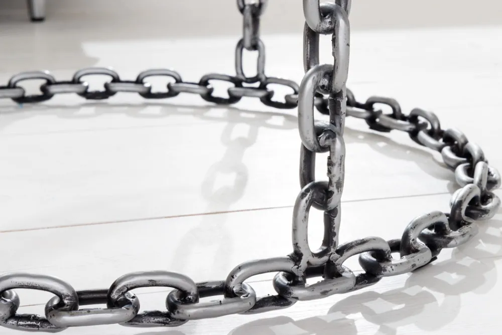 Riess-Ambiente Couchtische & Truhen > Design Couchtisch CHAINS 65cm silber handmade Metall rund Glasplatte Kettengestell
