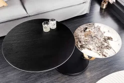 Riess-Ambiente Goldene Möbel|Couchtische & Truhen > Design Couchtisch DANCING RINGS schwarz rund drehbar Pandora Keramik schwarz Metall