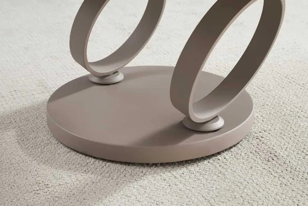 Riess-Ambiente Couchtische & Truhen > Design Couchtisch DANCING RINGS natur rund drehbar Travertin Keramik champagner greige