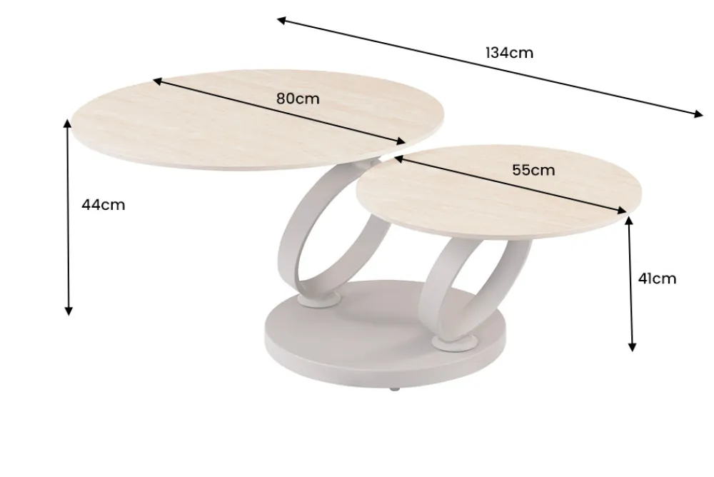 Riess-Ambiente Couchtische & Truhen > Design Couchtisch DANCING RINGS natur rund drehbar Travertin Keramik champagner greige