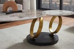 Riess-Ambiente Couchtische & Truhen > Design Couchtisch DANCING RINGS weiß braun rund drehbar Pandora Keramik gold