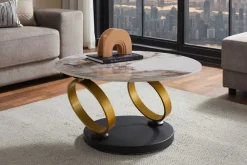 Riess-Ambiente Couchtische & Truhen > Design Couchtisch DANCING RINGS weiß braun rund drehbar Pandora Keramik gold