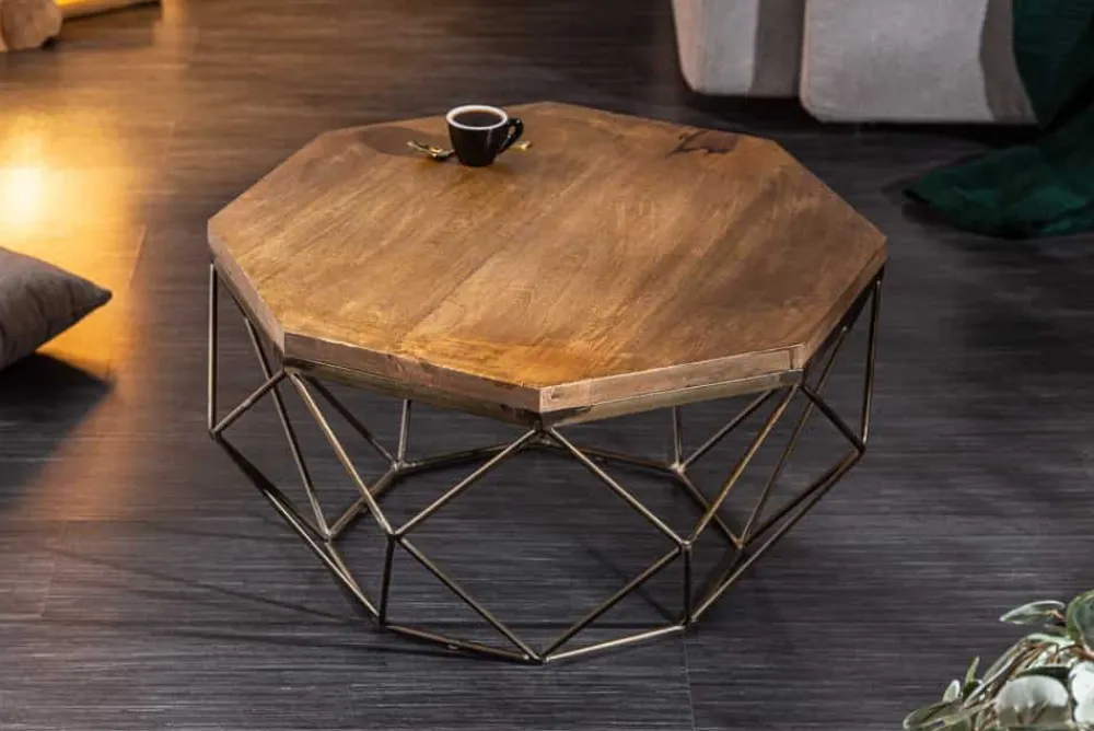 Riess-Ambiente Mehr...|Goldene Möbel > Design Couchtisch DIAMOND 70cm natur Mangoholz massiv messing Eisengestell
