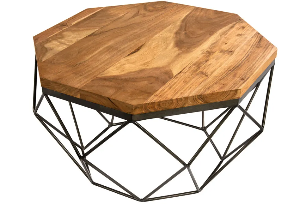 Riess-Ambiente Mehr...|Goldene Möbel > Design Couchtisch DIAMOND 70cm natur Mangoholz massiv messing Eisengestell