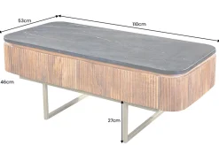 Riess-Ambiente Mehr...|Couchtische > Design Couchtisch GATSBY 110cm Mangoholz massiv Marmor-Platte Retro mit Schubladen gold